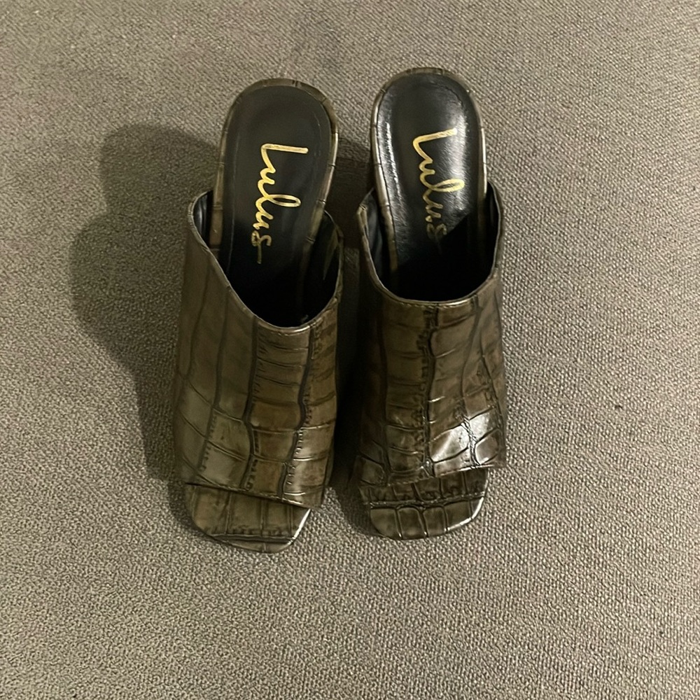 Lulu's Olive Croc-Embossed Slide Heels - Women